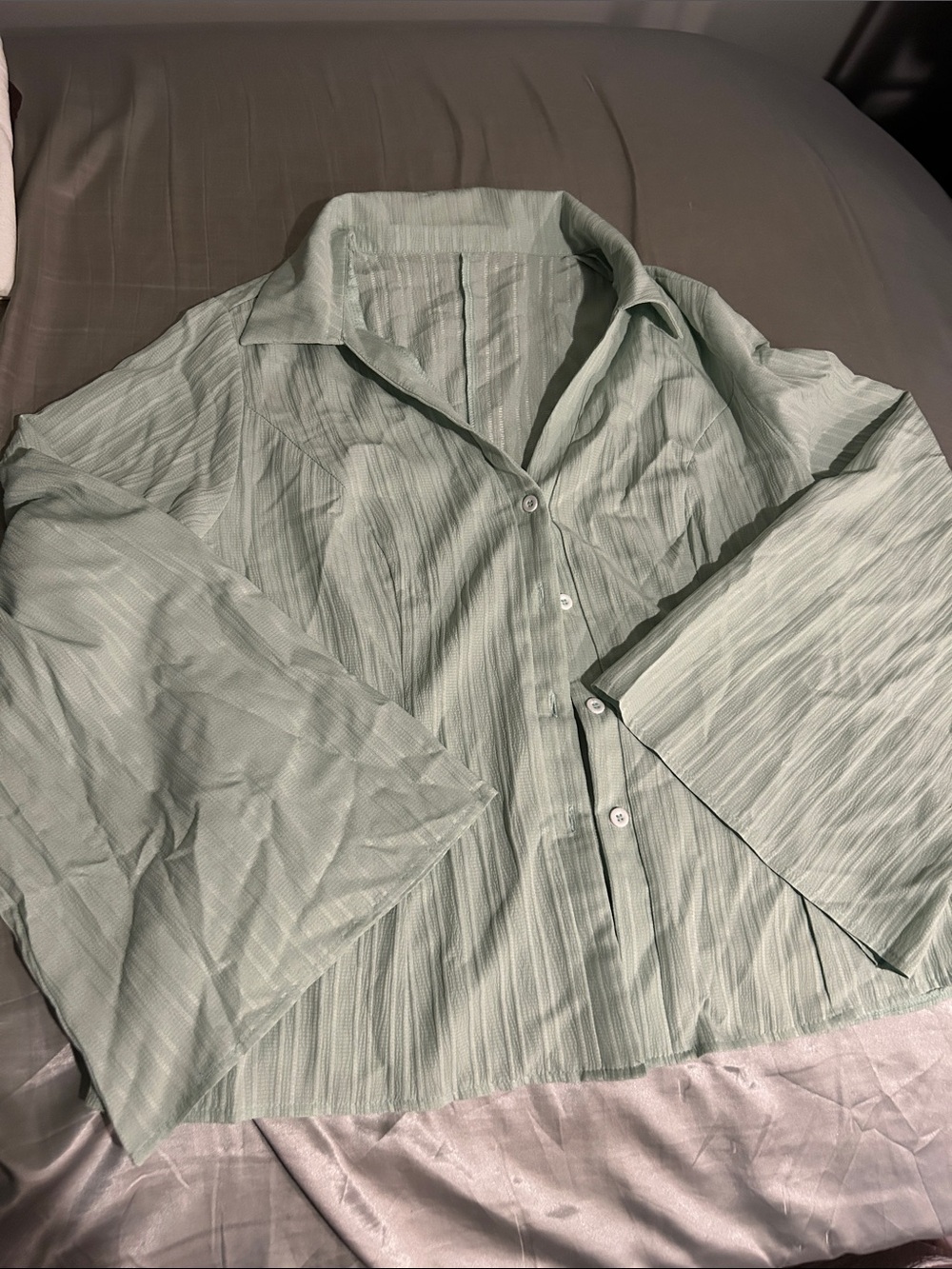Light Green Women’s Bell Sleeves Button-Up Shirt
